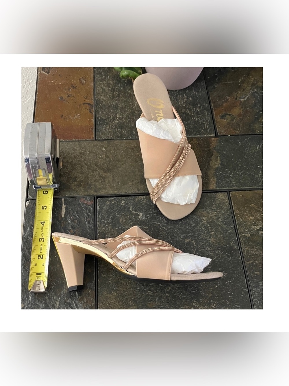Onex Style Havana Nude Glitter-Strap‎ Mid Heel Sandal Size 6 LIKE NEW